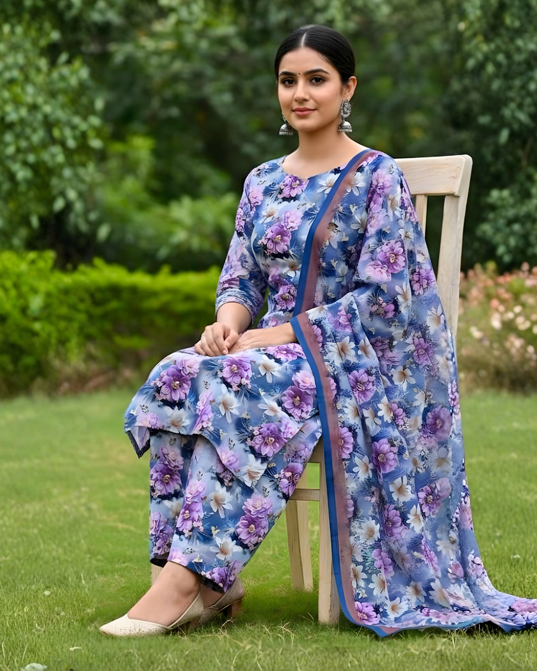 Chirenza Al Karam Digital Khaddar Suit in Serene Blue & Purple Floral
