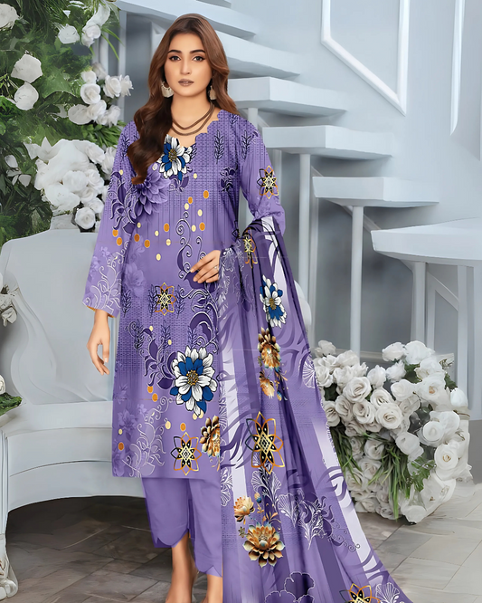 Chirenza Mystic Plum Premium Digital Khaddar 3-Piece