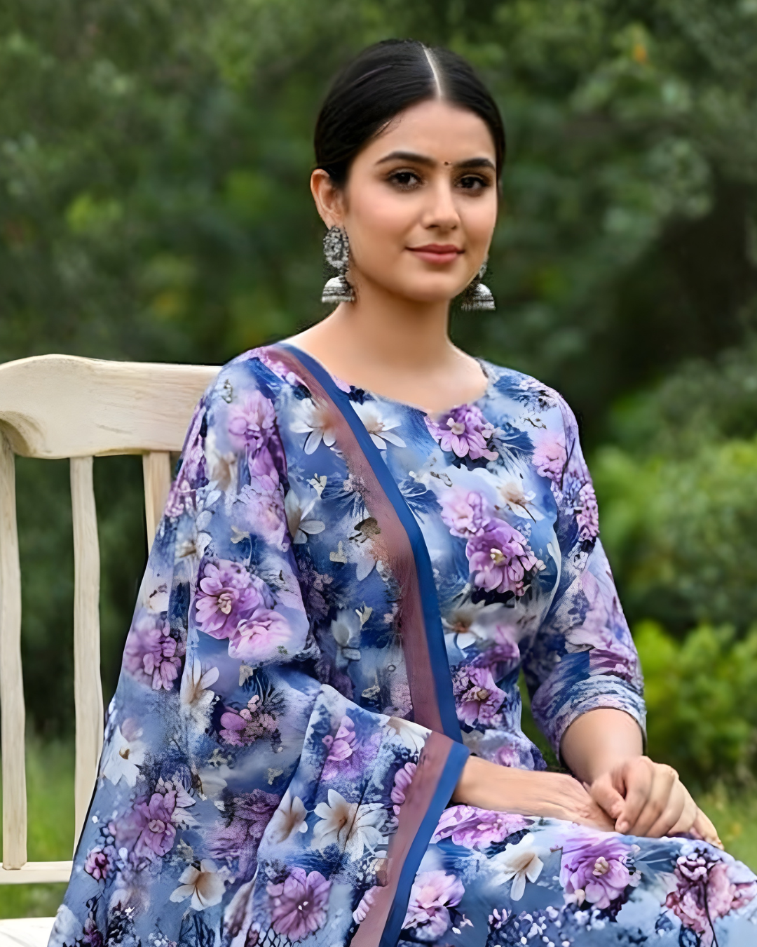 Chirenza Al Karam Digital Khaddar Suit in Serene Blue & Purple Floral