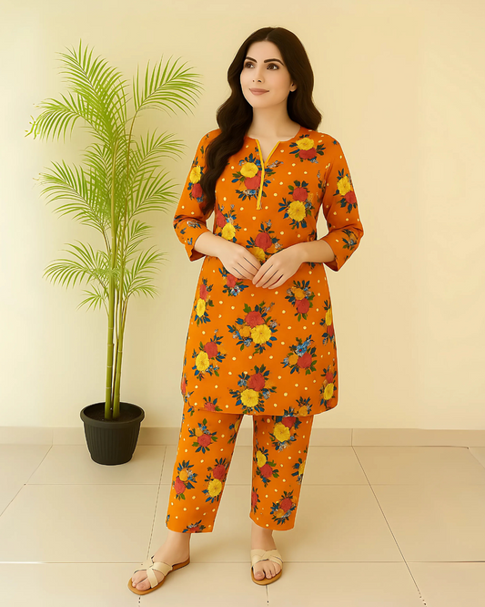 Chirenza Marigold Meadow Digital Premium Khaddar 2 Piece