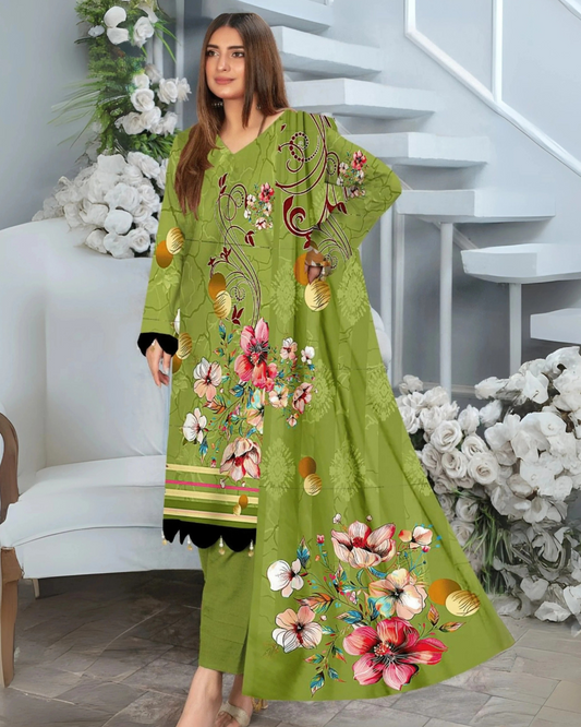 Chirenza Fresh Lime Premium Digital Khaddar 3-Piece