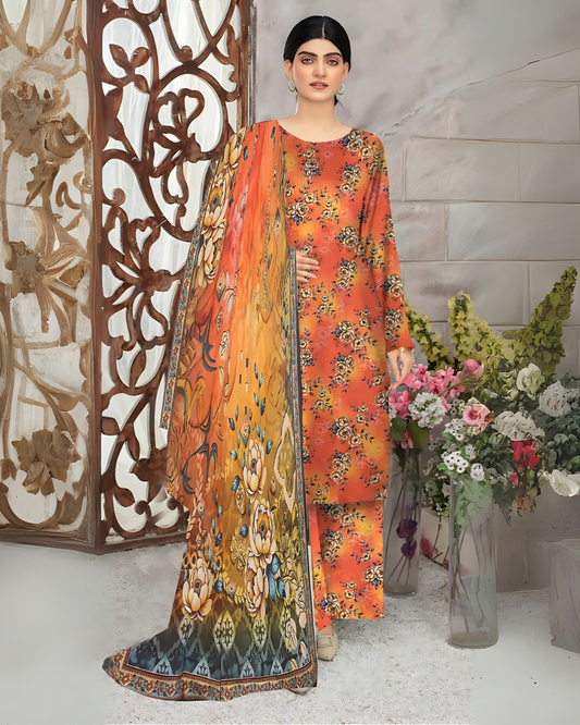 SAYA Sunset Bloom Digital Premium Viscose Linen 3-Piece Suit