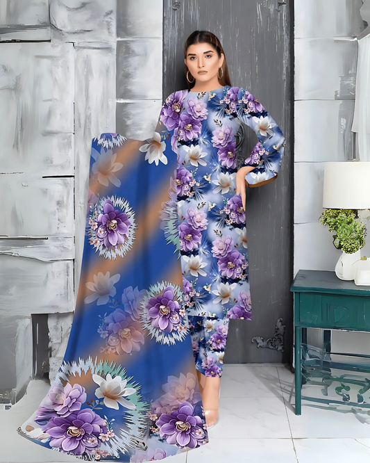 Chirenza Royal Bloom 3 Piece Premium Digital Doria Linen Suit