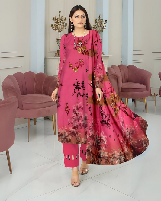 Kashish Rose Radiance Digital Premium Viscose Bana Dora 3-Piece Suit